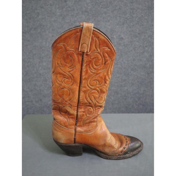 Dan Post Cowboy Boots Women 6C Tan Leather Exotic Snip Toe Rodeo Cowgirl Western - Picture 11 of 14